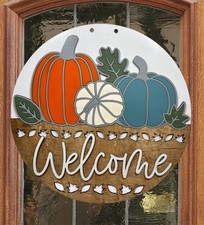 Fall Door Hanger, Fall Welcome Sign with Pumpkins, Autumn Front Door