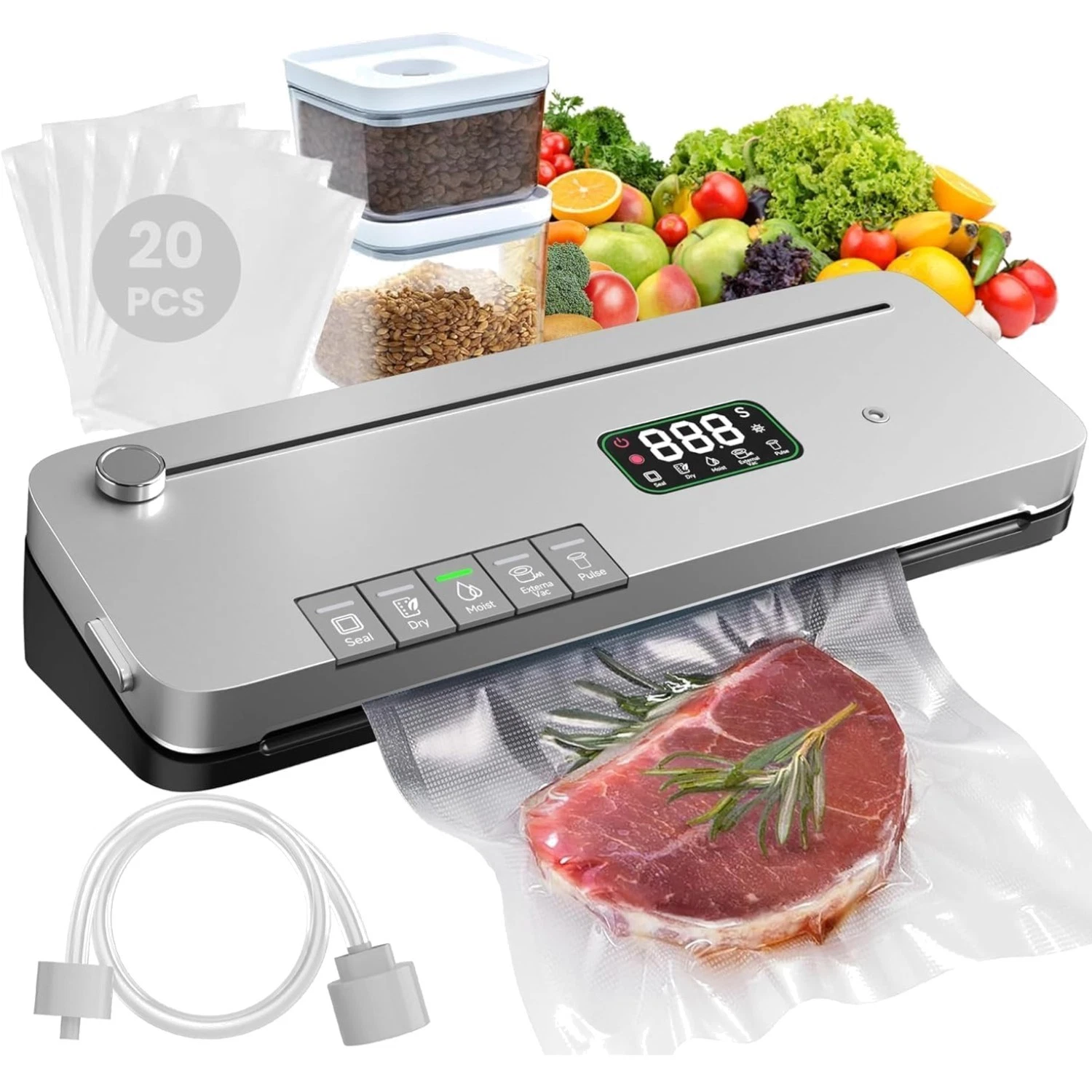 Food Vacuum Sealer Machine, 75KPa Strong Suction, Digital Timer, Built-in Cut...