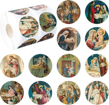 1000Pcs Christmas Stickers Roll Vintage Cartoon Nativity Paper Decals Jesus Holy