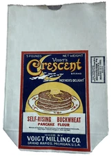 1950s Vintage Paper Flour Sack 5 lb Voigt’s Crescent Brand Buckwheat Pancake Bag
