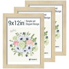 9x12 Picture Frames Set - - Wood - Tempered Glass - 9 X 12 Natural Oak 3 Pack