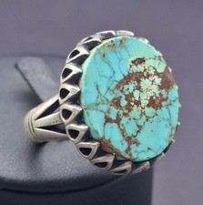 vintage-Style Sterling Silver Ring Featuring A Large, Round Turquoise Stone