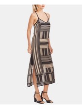 VINCE CAMUTO Womens Black Printed Spaghetti Strap Tea-Length Sheath Dress XXS