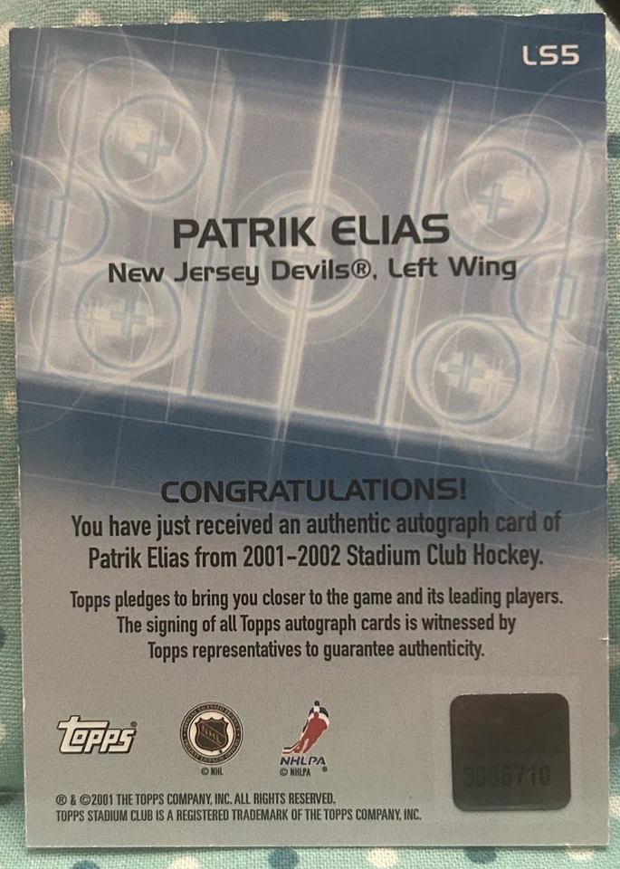 Patrik Elias 2001-02 Topps Stadium Club Certificado Autógrafo Edición Estrella Solitaria Foto 2 de 2