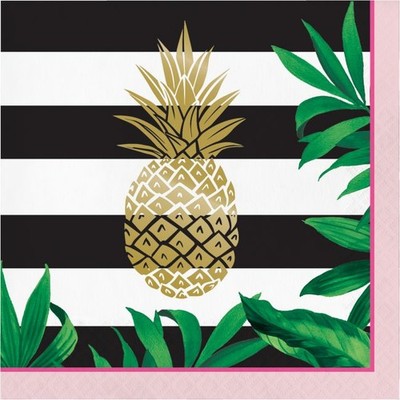 Gold Pineapple Wedding Foil Stamped 3-Ply Lunch Napkins 16 Pack Decoration
