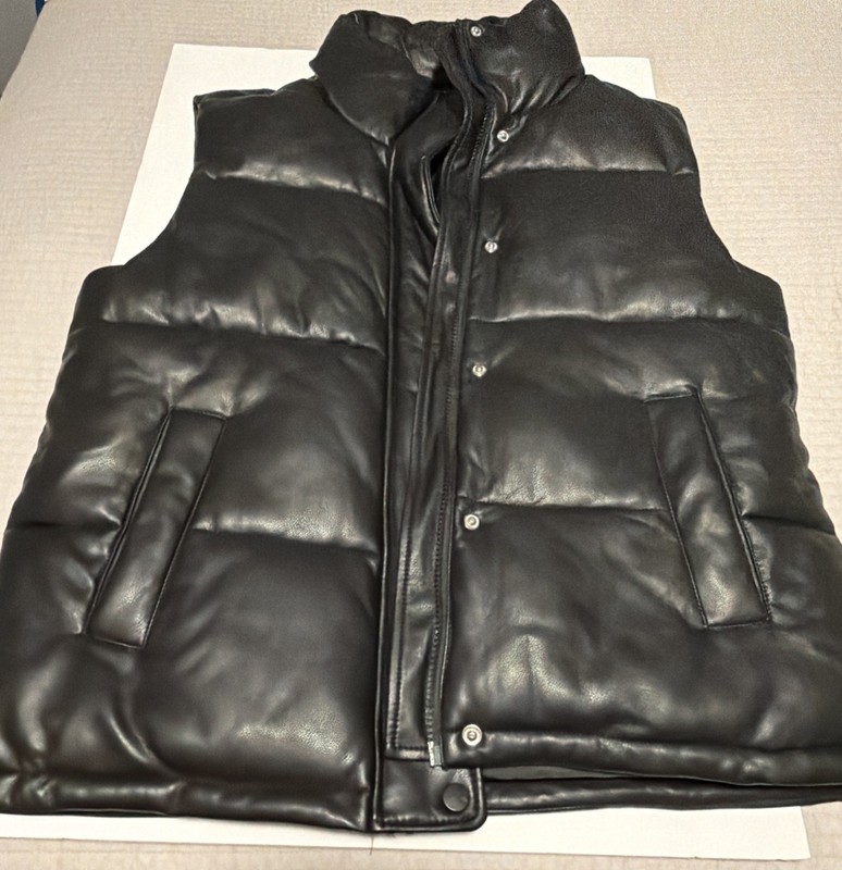 Andrew Marc Sport Puffer Vest Oversized Mock Neck Vegan Leather Women's Size L