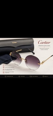 Cartier Rimless Oval Sunglasses Gold Metal Frame Purple Gradient Tinted 140mm