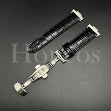 Leather Vintage Crack Shinny Watch Strap Band Clasp Fits Tissot PRX Adapter BLK