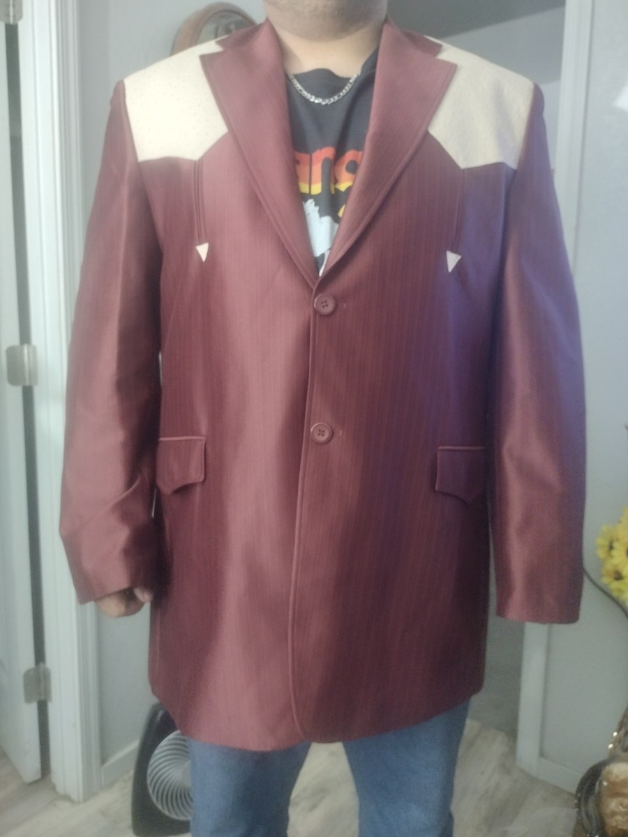 Western Max Blazer Mens Sz 50 Maroon Off White Western Yoke Cowboy Dress Blazer