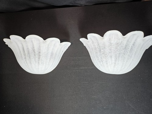 Pair Vintage Murano Pulegoso Frosted Tulip Glass Wall Sconces Italy MCM