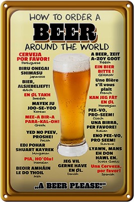 mrdeco Metall Schild 20x30cm Alkohol How to order a Beer please Deko Blechschild