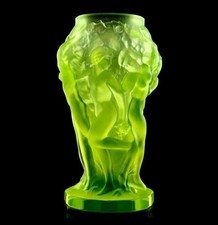 Uranium Vaseline Glass Art Deco Vase 1930' H.Hoffmann by Lalique