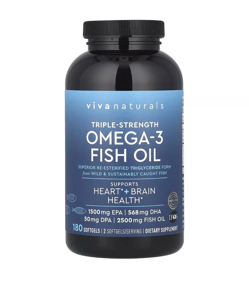 Aceite de pescado Omega-3, triple fuerza, 2.500 mg, 180 cápsulas blandas (1.250 por gel) ¡sellado! Foto 3 de 3