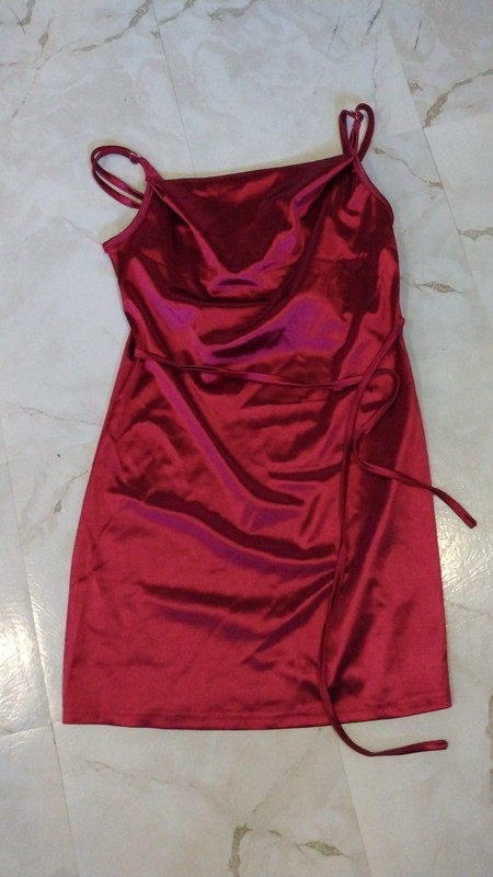 Small Women's Red Spaghetti Strapped Silky Dress
