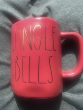 Rae Dunn Magenta 'Jingle Bells' Matte Red Gold Mug Cup Christmas Pottery New