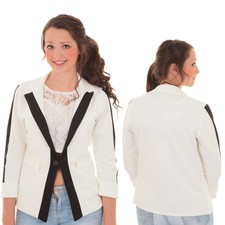 Ladies Turn Up 3/4 Sleeve Monochrome Panel Contrast One Button Blazer Jacket