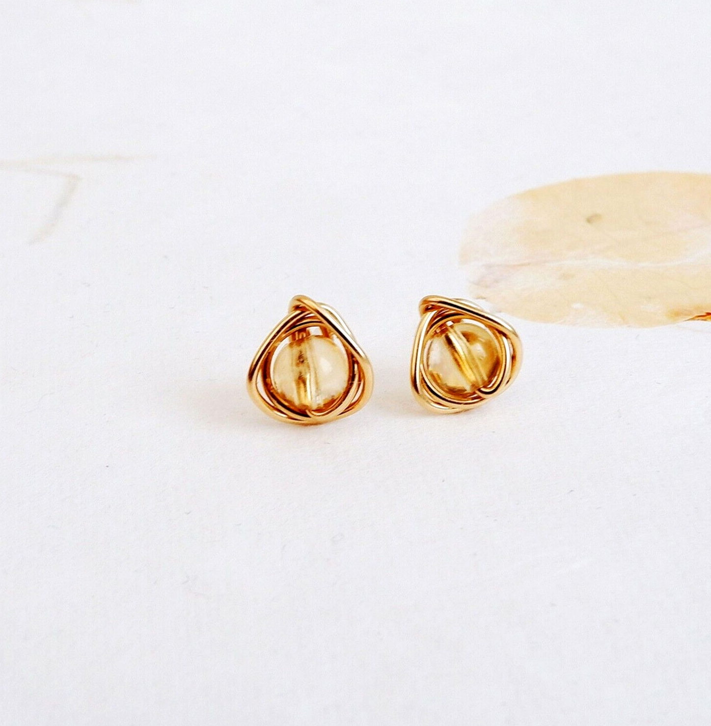 Handmade 14k Gold Filled Citrine Stud Earrings November Birthstone Gift Wrapped-image