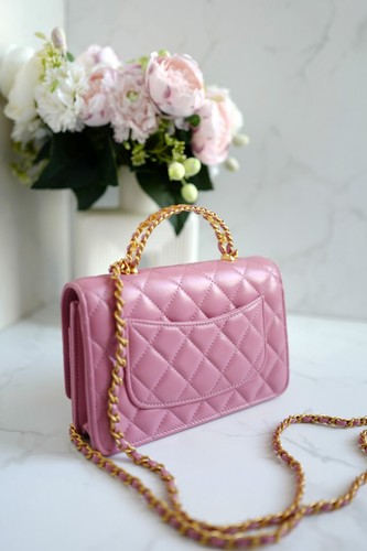 BNIB Chanel O-Mini Top Handle Bag in Pink with Crystal-Embellished Logo Gold HW - Picture 9 of 24