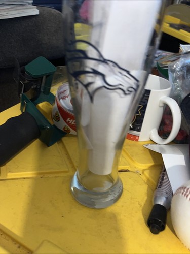 Vintage Denver Broncos Glass Logo 2 Sided NFL 9”Tall Blue Bronco Head - Picture 4 of 7