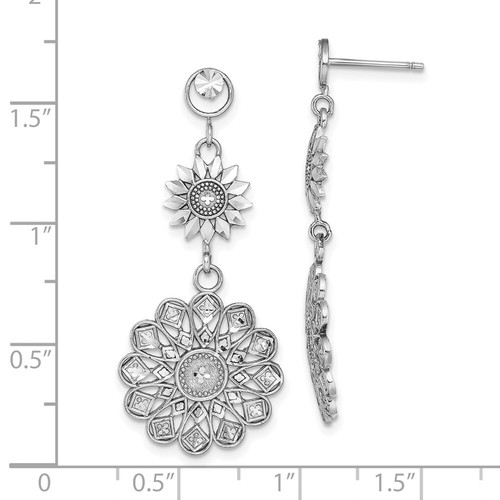 14K White Gold Sunflower Style Double Drop and Dangle Earrings 3.55g for Mom - Picture 4 of 4