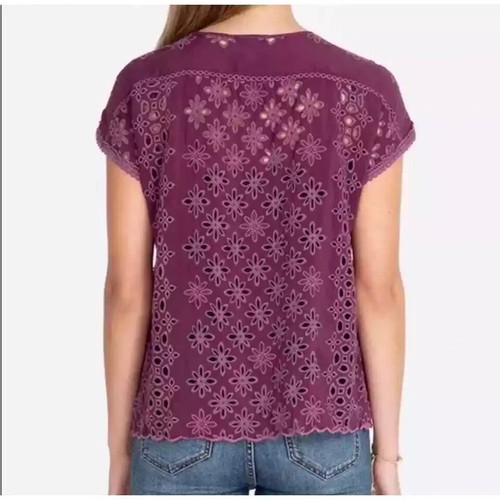 JOHNNY WAS Women's Purple Leith Bohemian Tasssel Eyelet Blouse Top Sz Small $260 - Picture 3 of 3