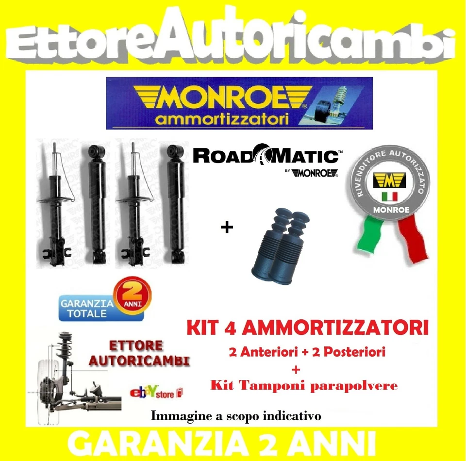 4 AMMORTIZZATORI MONROE FIAT PANDA (141) 1986>2003 + KIT TAMPONI PARAPOLVERE