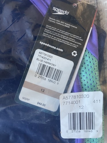 Speedo Girls Mesh Thick Strap One Piece, Blue Harmony, Size 12 - Picture 2 of 2