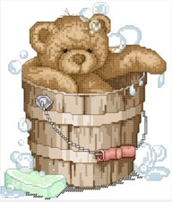 SCHEMA PUNTO CROCE NASCITA CROSS STITCH ORSETTO WELCOME BABY BECKDROP NURSERY