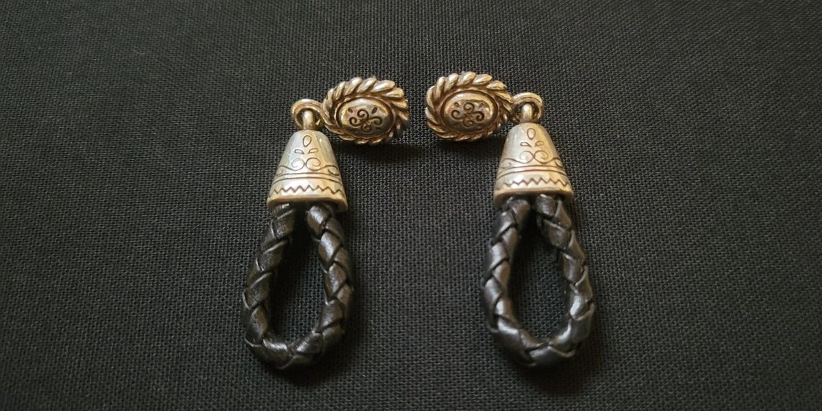 Brighton Pure Silver Plate Scroll Leather Drop Earrings eBay