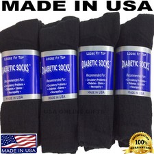 Creswell 12 Pairs Circulatory Health Diabetic Crew Socks Black 13-15 Made In USA