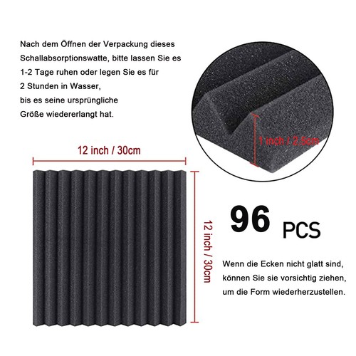 96pcs 12''x12''x1'' Black Acoustic Foam Wedge Sound Proofing Panel Nano Adhesive - Picture 3 of 10