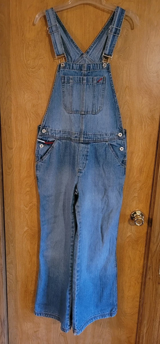 Vtg 90s Tommy Hilfiger Denim Jean Carpenter Overalls Junior's Size Large Womens