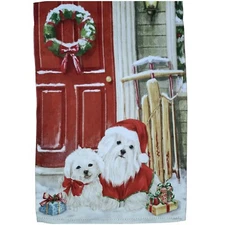 Christmas Dogs Winter Garden Flag - 12" x 18", Double Sided, Festive Puppies