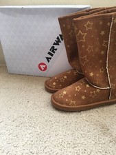 Airwalk Girls' Emma Star Pattern Brown Cognac Cozy Boots Size 4 Medium Width