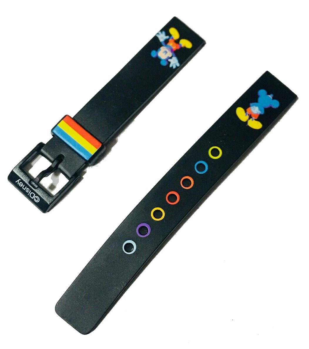 Disney Mickey Mouse Tri color 14mm Black Rubber Replacement Watch Band NEW