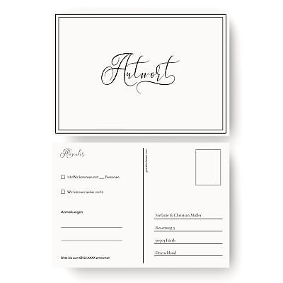 Antwortkarte Hochzeit Hochzeitskarten Antwort Postkarte Einladung Schlicht Ebay