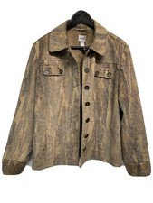 Chico's Jacket Faux Suede Animal Print Button Front Lined EPOC 2 L/12