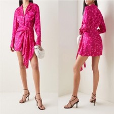 Acler Womens Dress Pink Size 2 Evanston Satin Wrap Collar Drape Shirtdress Mini