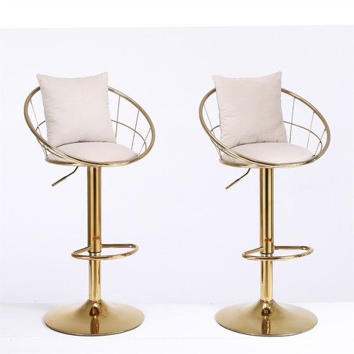 Set of 2 Velvet Bar Stools Adjustable Height Counter Swivel Bar Chairs - Picture 30 of 60