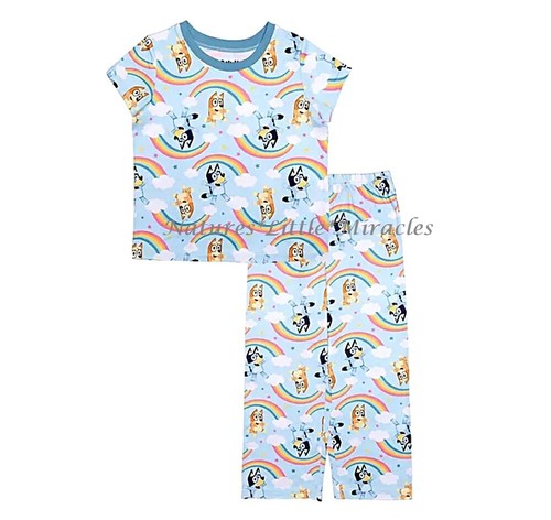 BLUEY Disney Pajamas Girls Size 4 6 8 Bingo Dog Rainbow Shirt Pants Set Cartoon - Picture 5 of 6