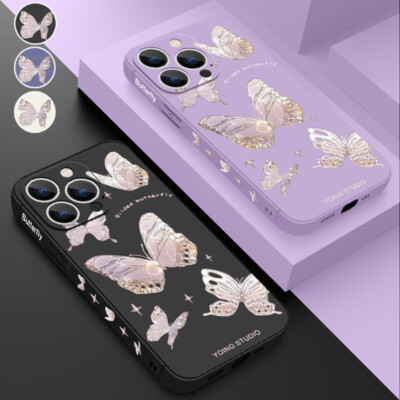 Handyhülle für iPhone 16 15 14 13 Pro Max 12 Schmetterling Flüssig Silikon Case