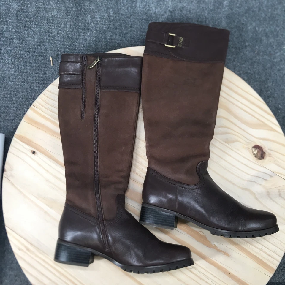 Aqua Diva Boots Womens 7.5 Waterproof Brown Leather Zip Block Tall Knee High - Image 2 of 4