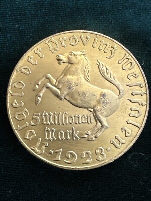 GERMANY  1923 Coin 5 Million Marks Province of Westphalia- Freiherr vom Stein