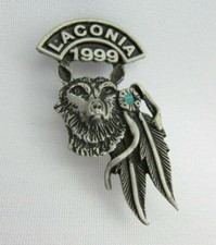 Vintage 1999 Laconia Bike Week Biker Pewter Event Pin Wolf Feathers Made in USA