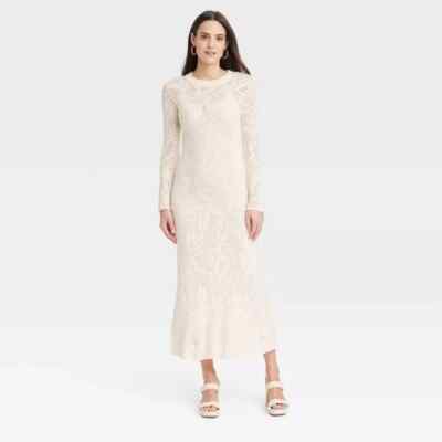 New Women's Long Sleeve Maxi Pointelle Dress Cream Large - A New Day | eBay New Women's Long Sleeve Maxi Pointelle Dress Cream Large - A New Day | eBay