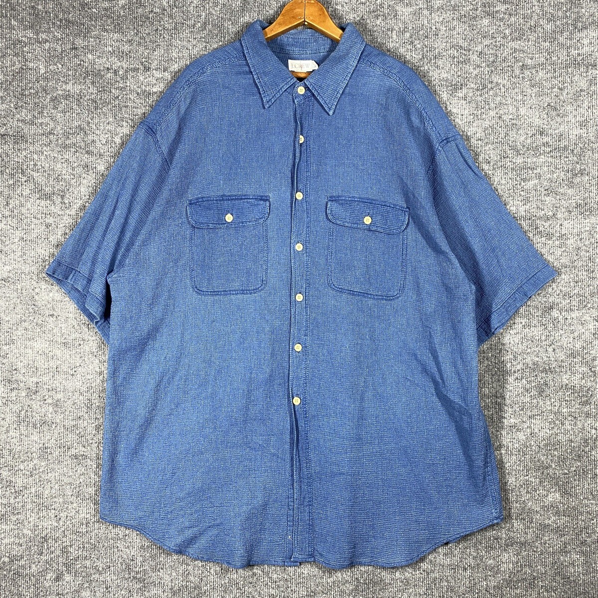 VINTAGE 90s J Crew Oarsman Shirt Men Sz XLT Waffle Knit Guaze