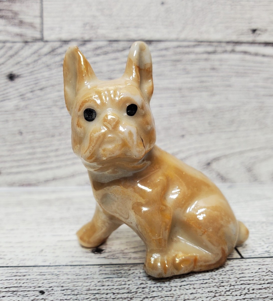 Vtg Miniature French Bulldog Figurine Blonde Carnival Glaze