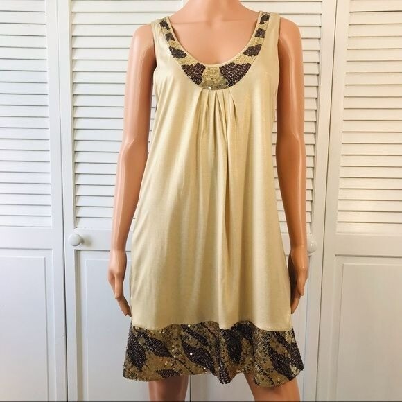 EXPRESS Gold Sequins Sleeveless Dress With Pockets Size L, MSRP: $59.00