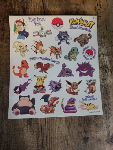 Vintage 1999 Rose Art & Nintendo Pokémon Temporary Tattoos - Afbeelding 1 van 1