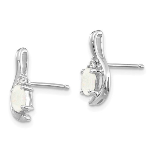 14K Solid White Gold Opal Diamond Dangle Earrings - 第 3/4 張圖片